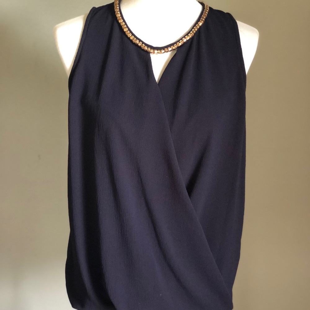 Cute navy top with gold beading